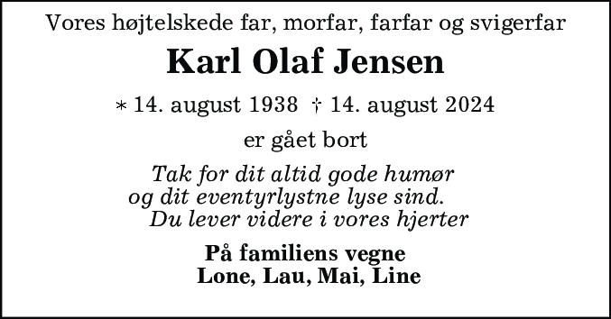 Dødsannonce for Karl Olaf Jensen