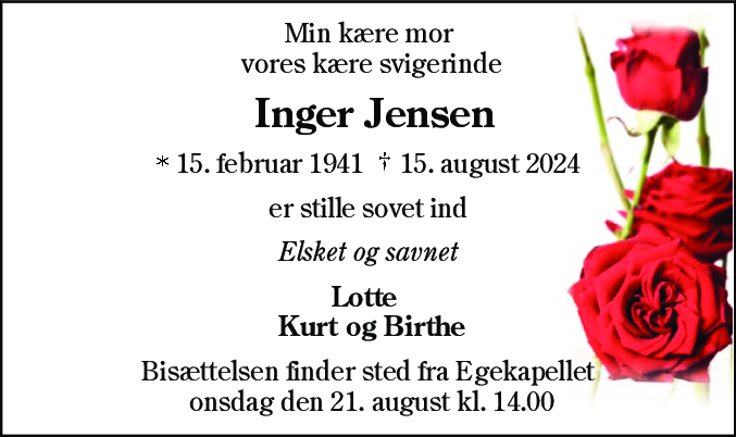 Dødsannonce for Valborg Inger Jensen