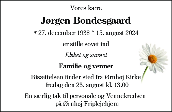 Dødsannonce for Jørgen Bondesgård