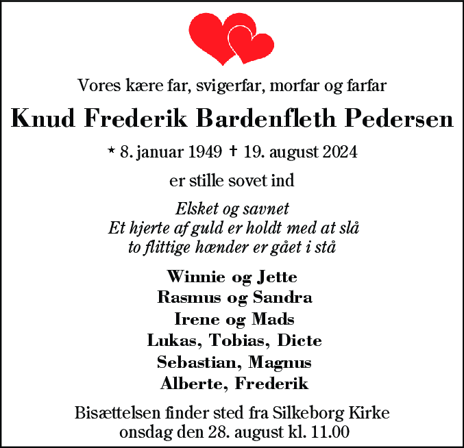 Dødsannonce for Knud Frederik Bardenfleth Pedersen