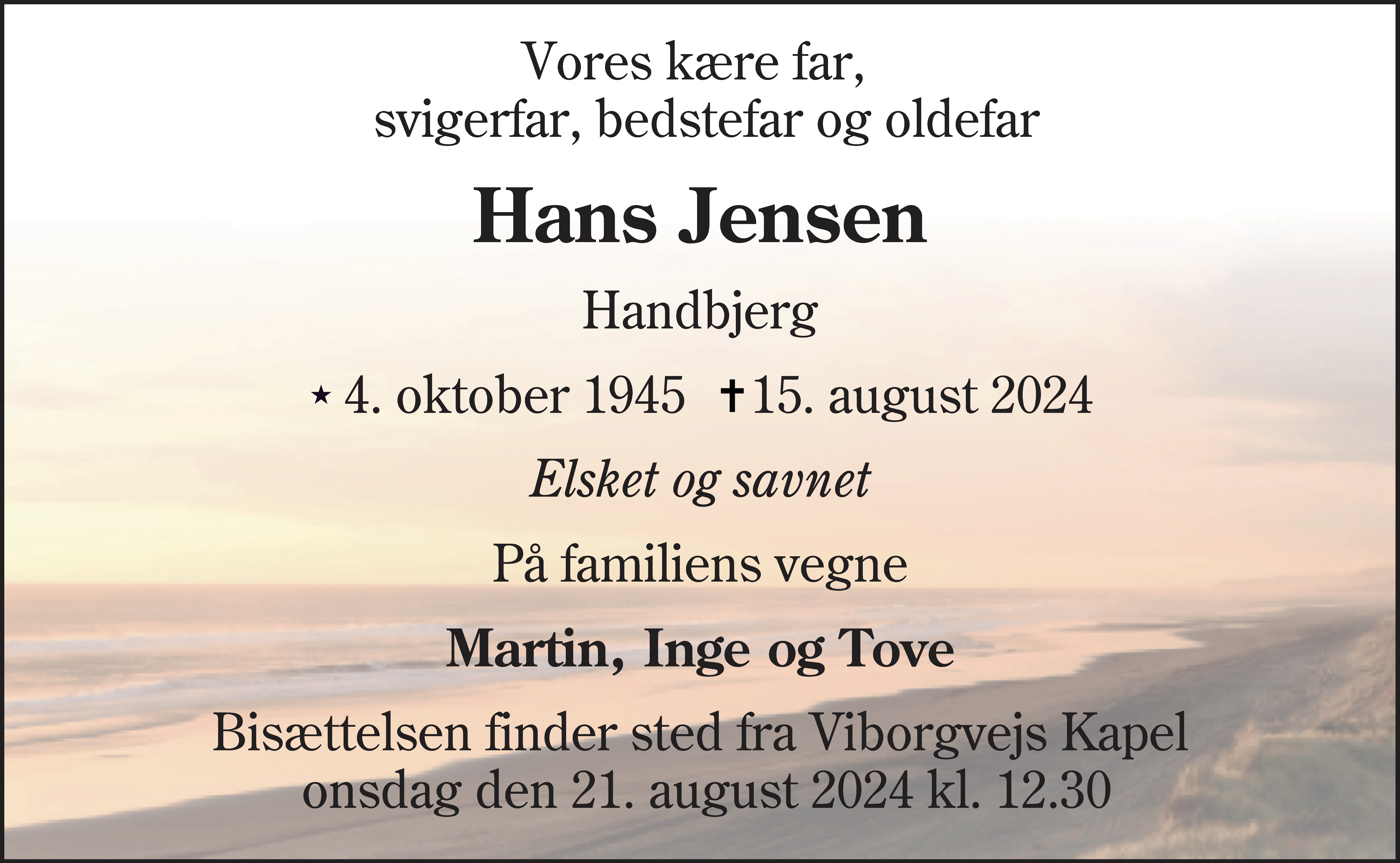 Dødsannonce for Hans Jensen