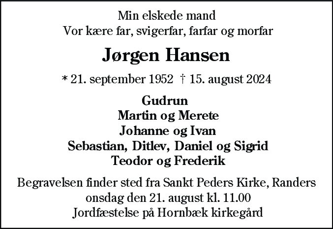Dødsannonce for Jørgen Hansen