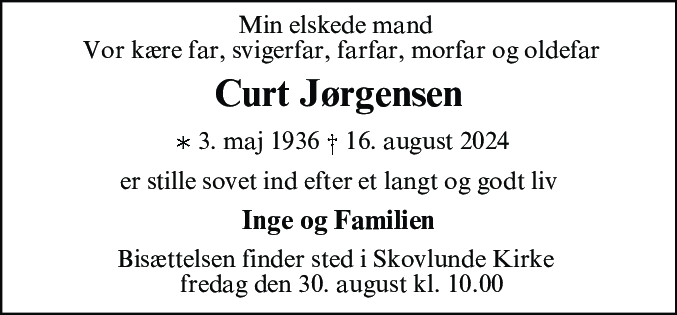 Dødsannonce for Curt Jørgensen