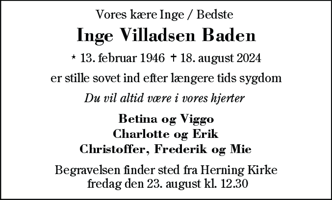 Dødsannonce for Inge Anette Baden
