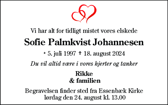 Dødsannonce for Sofie Buus Palmkvist Johannesen