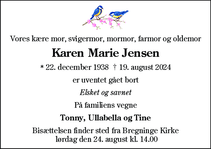 Dødsannonce for Karen Marie Jensen