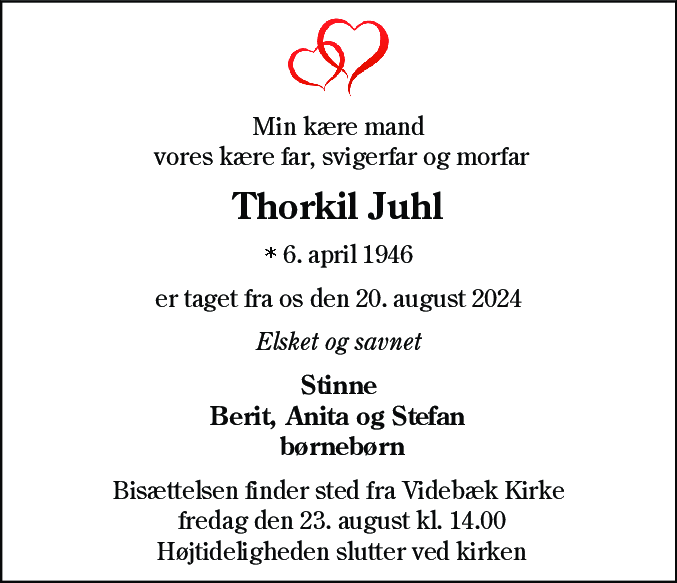 Dødsannonce for Thorkil Juhl