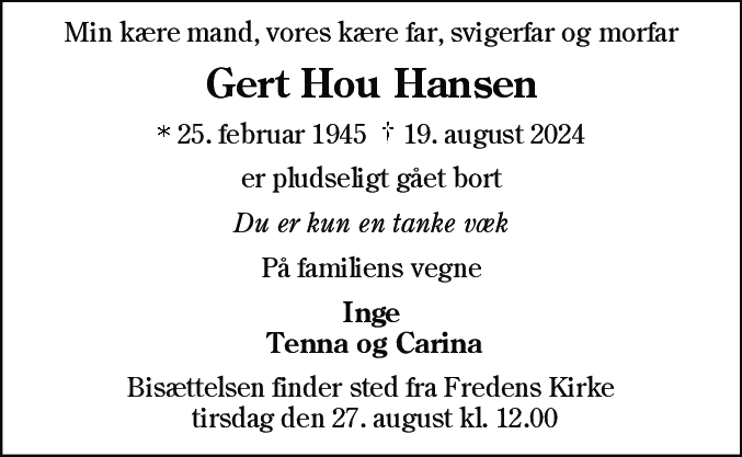 Dødsannonce for Gert Hou Hansen