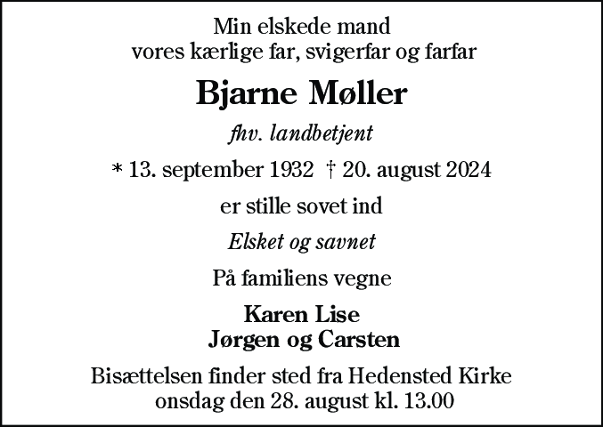 Dødsannonce for Asger Bjarne Møller