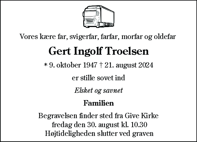 Dødsannonce for Gert Ingolf Troelsen