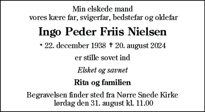 Dødsannonce for Ingo Peder Friis Nielsen