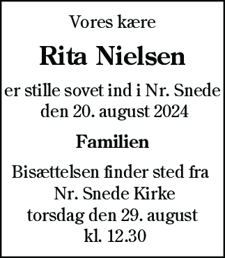 Dødsannonce for Rita Nielsen