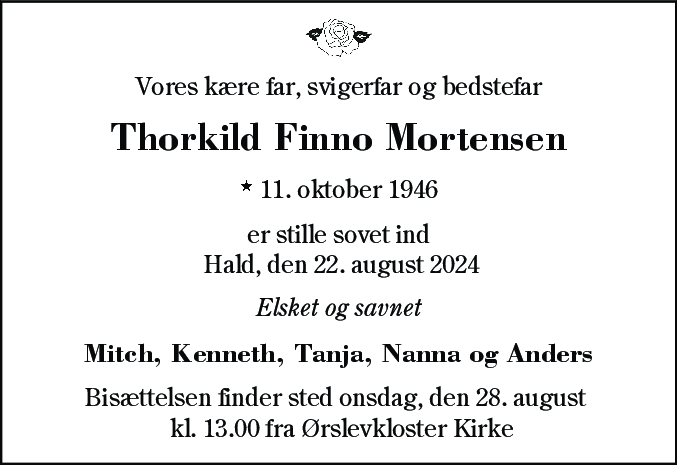 Dødsannonce for Thorkild Finno Mortensen