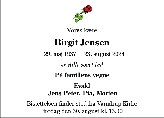 Dødsannonce for Birgit Jensen