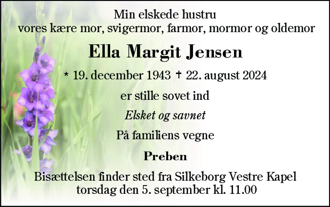 Dødsannonce for Ella Margit Jensen