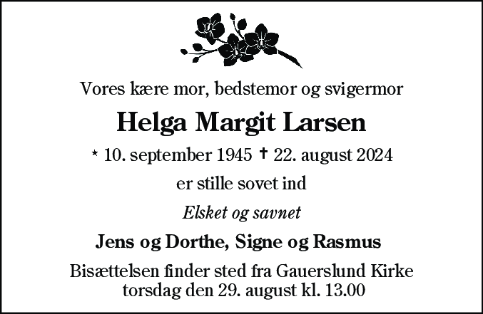 Dødsannonce for Helga Margit Larsen