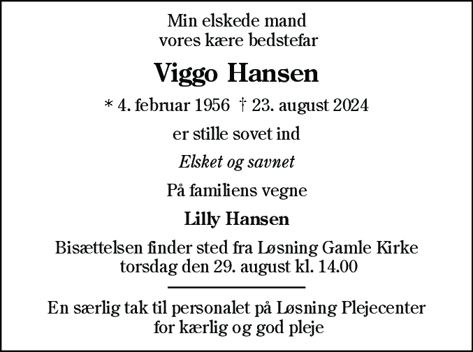 Dødsannonce for Viggo Hansen