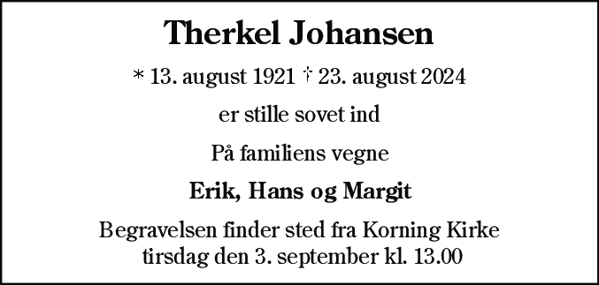 Dødsannonce for Therkel Johansen