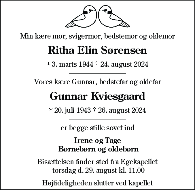 Dødsannonce for Ritha Elin Sørensen