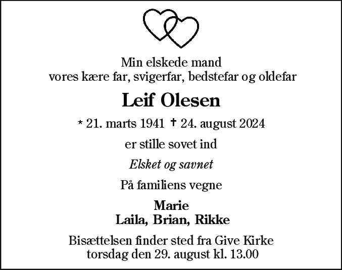 Dødsannonce for Leif Olesen