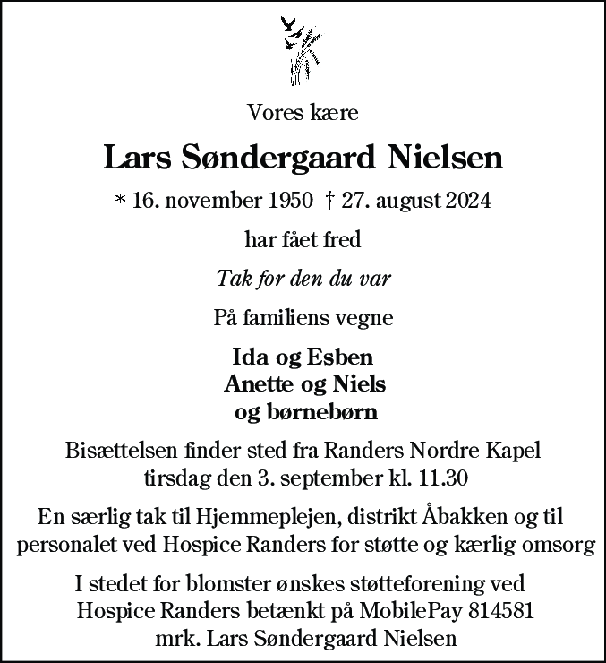 Dødsannonce for Lars Søndergaard Nielsen