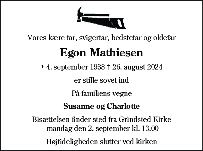 Dødsannonce for Egon Mathiesen