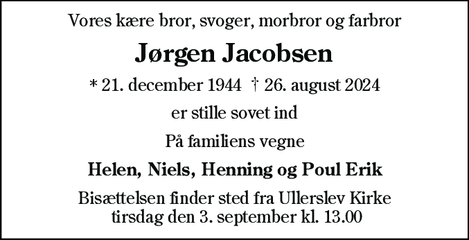 Dødsannonce for Jørgen Jacobsen