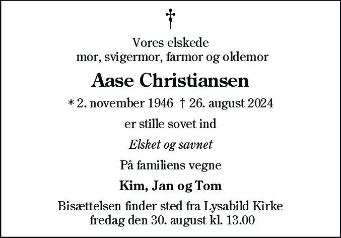 Dødsannonce for Aase Christiansen