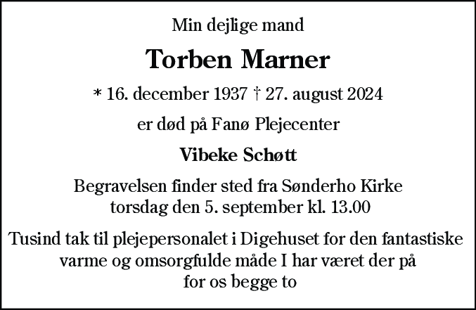 Dødsannonce for Torben Marner