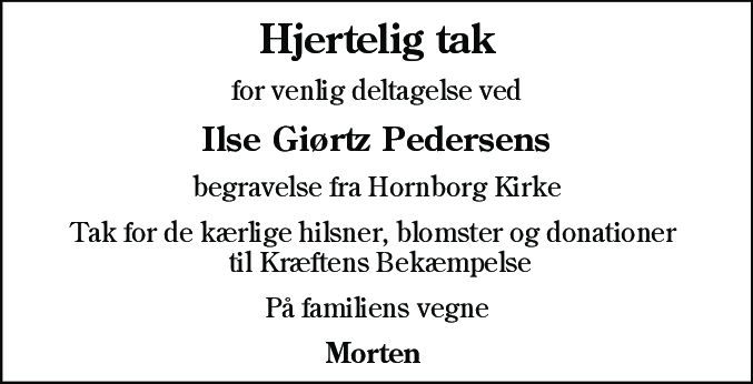 Dødsannonce for Ilse Giørtz Pedersen