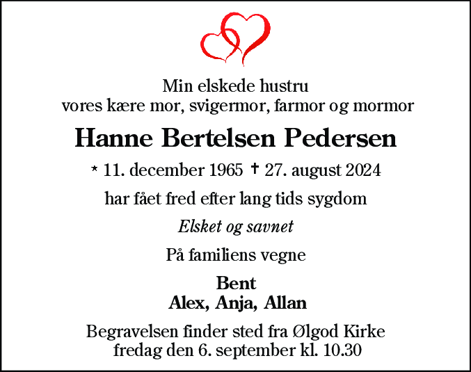 Dødsannonce for Hanne Pedersen
