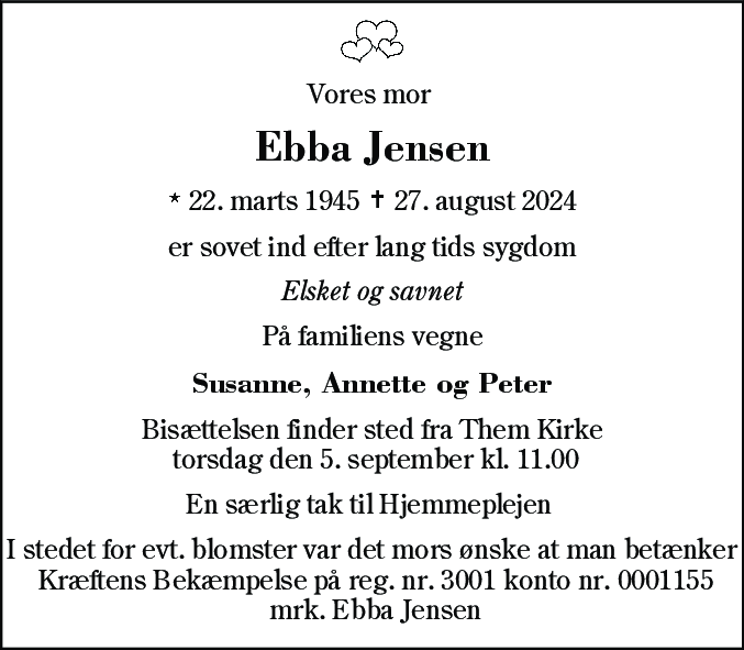 Dødsannonce for Ebba Jensen