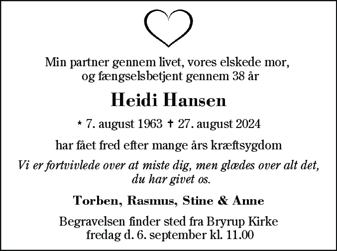 Dødsannonce for Heidi Hansen