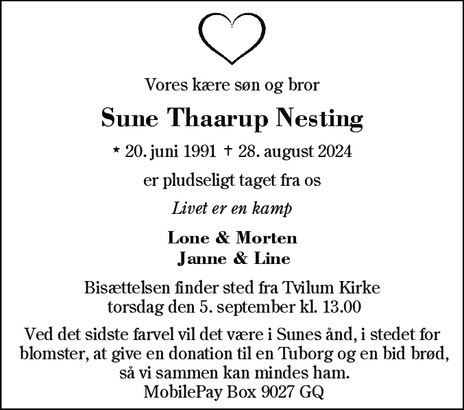 Dødsannonce for Sune Thaarup Nesting