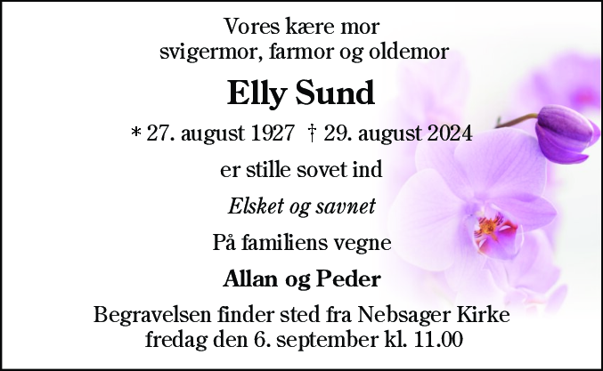 Dødsannonce for Elly Sund