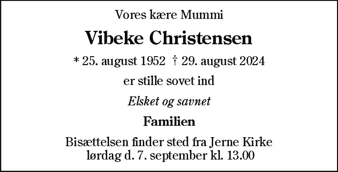 Dødsannonce for Vibeke Christensen