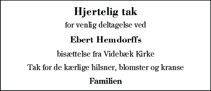 Dødsannonce for Ebert Hemdorff