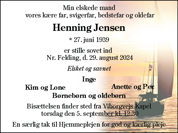 Dødsannonce for Henning Kurt Jensen