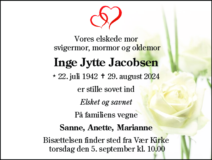 Dødsannonce for Inge Jytte Jacobsen