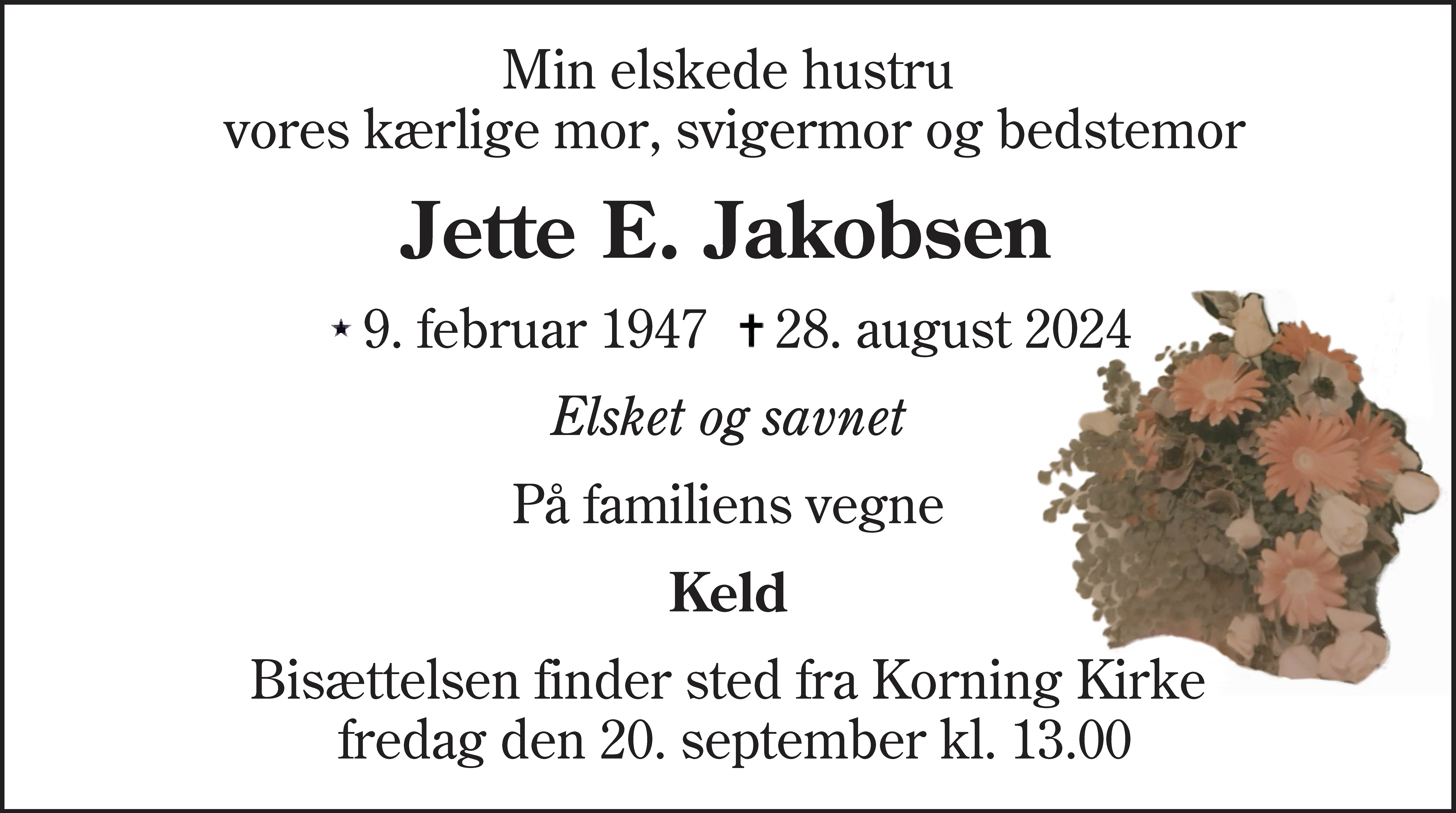 Dødsannonce for Emma Jette Jakobsen