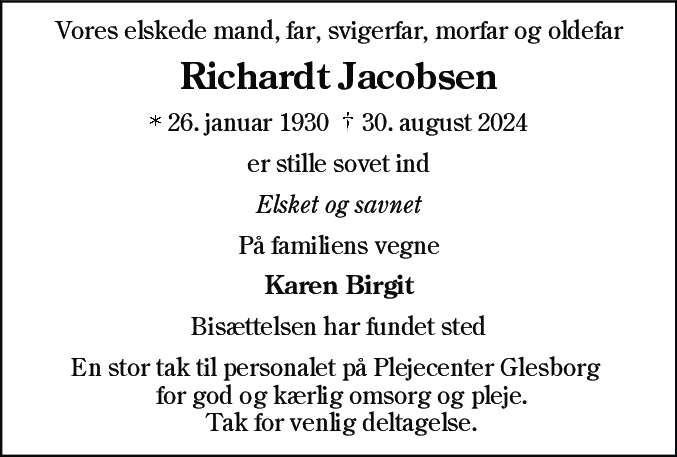Dødsannonce for Richardt Jacobsen