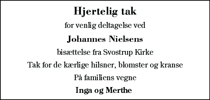 Dødsannonce for Johannes Nielsen