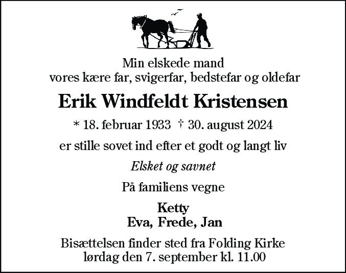 Dødsannonce for Erik Windfeldt Kristensen
