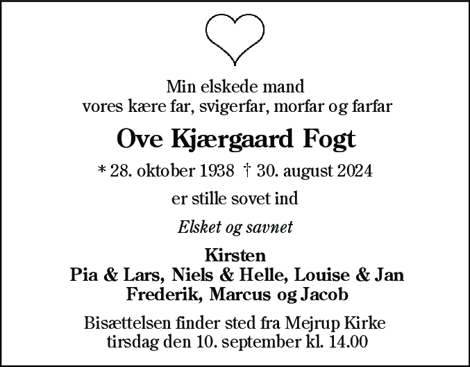 Dødsannonce for Ove Kjærgaard Fogt