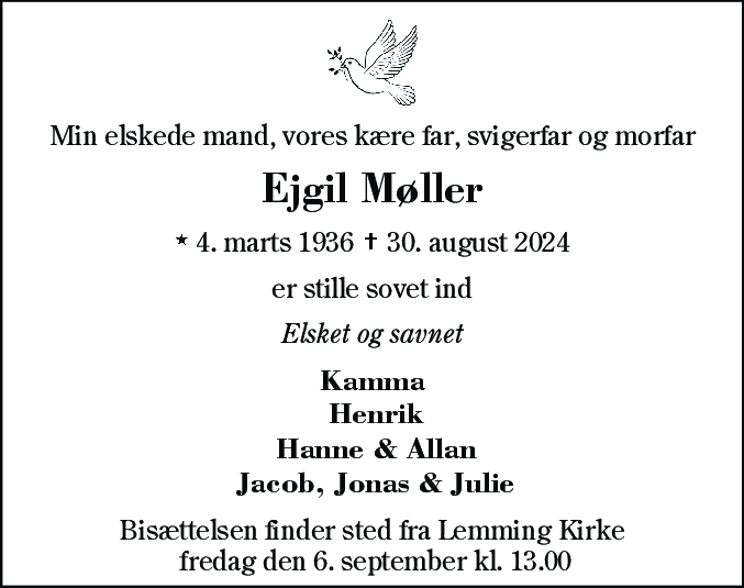 Dødsannonce for Ejgild Møller