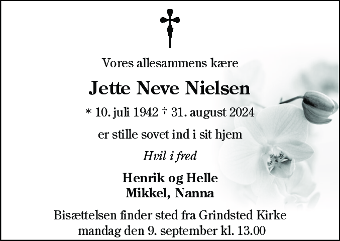 Dødsannonce for Jette Nielsen