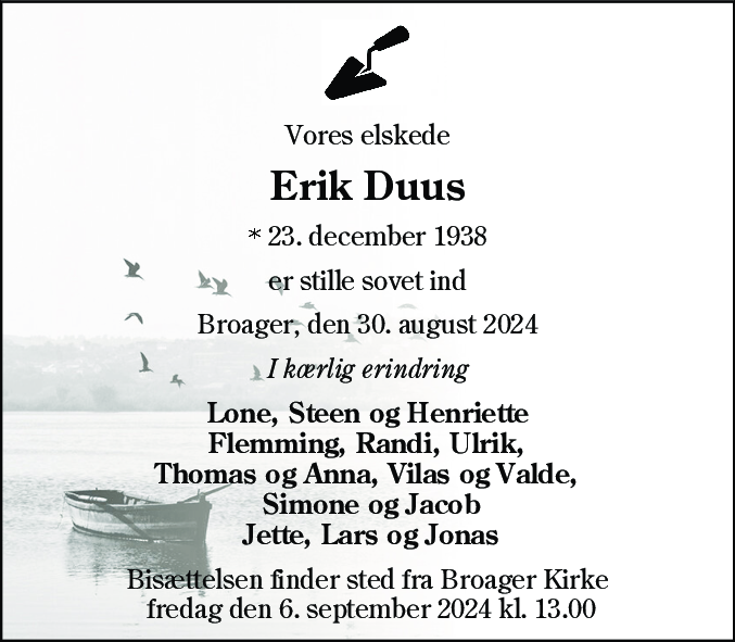 Dødsannonce for Erik Duus