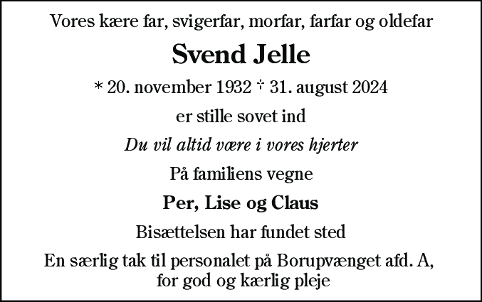 Dødsannonce for Svend Jelle