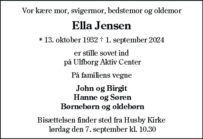 Dødsannonce for Ella Jensen