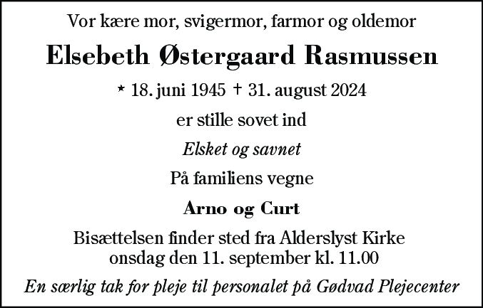 Dødsannonce for Elsebeth Østergaard Rasmussen